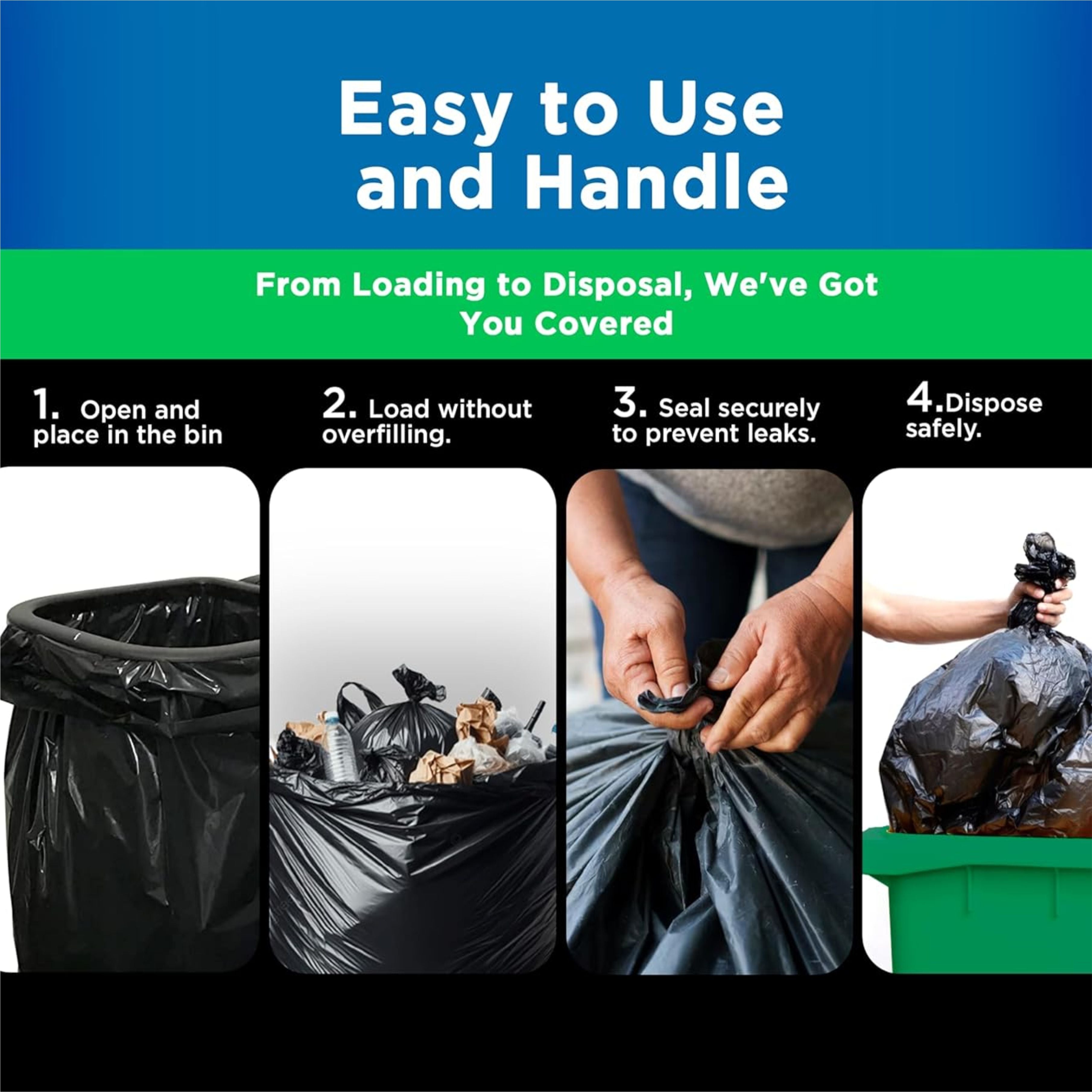 Heavy duty garbage bags from 55 to 60 gallons